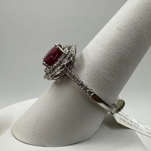 NWT 2.77ct genuine ruby with double halo diamonds in 14k white gold ring! - Picture 13 of 15